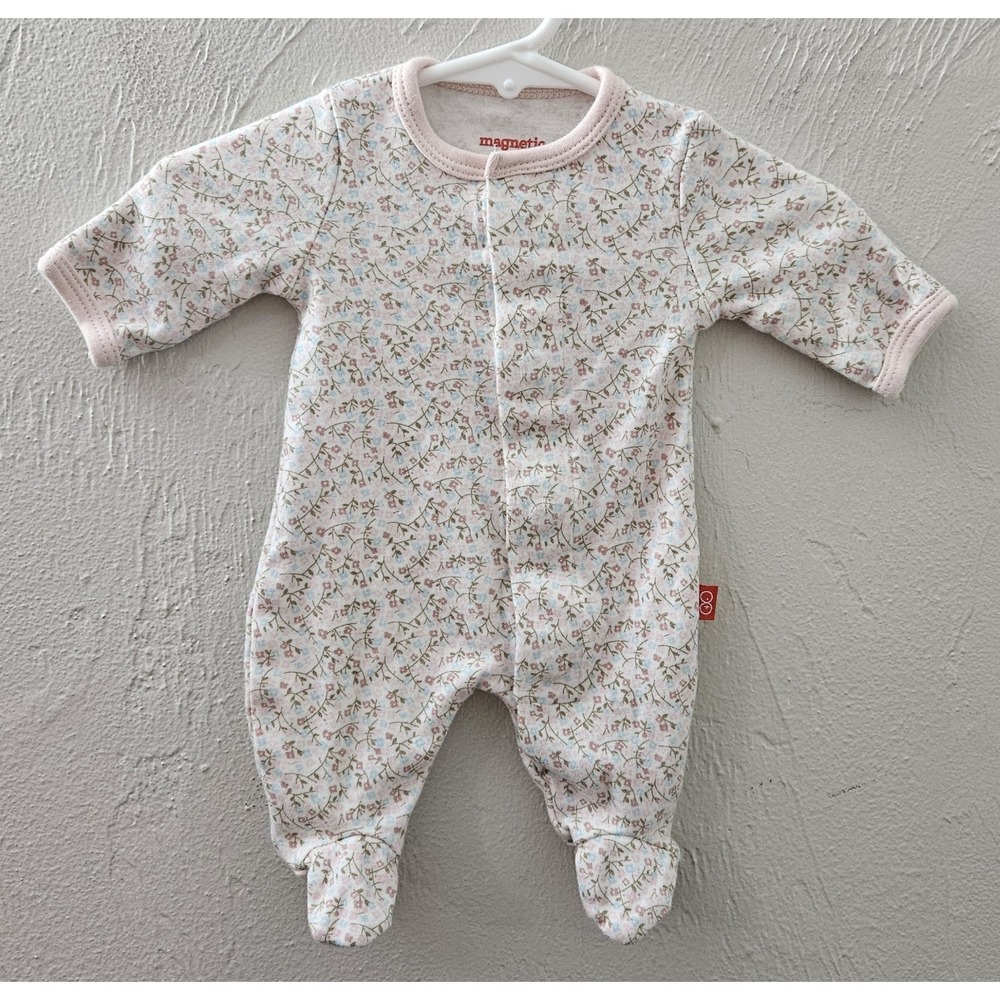 Magnetic Me Floral 100% Cotton Baby Girl Footie-Preemie EUC Up To 5lbs